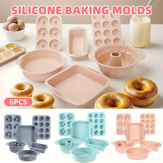 6PCS Silicone Cake Mould Set Baking Pans Nonstick Cupcake Cookie Tools Reusable - Green - Mekamart Australia