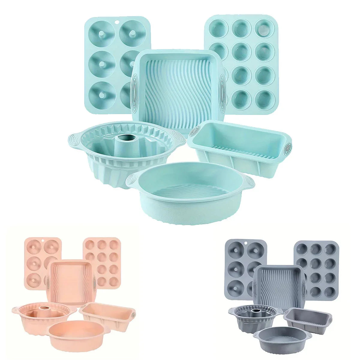 6PCS Silicone Cake Mould Set Baking Pans Nonstick Cupcake Cookie Tools Reusable - Green - Mekamart Australia