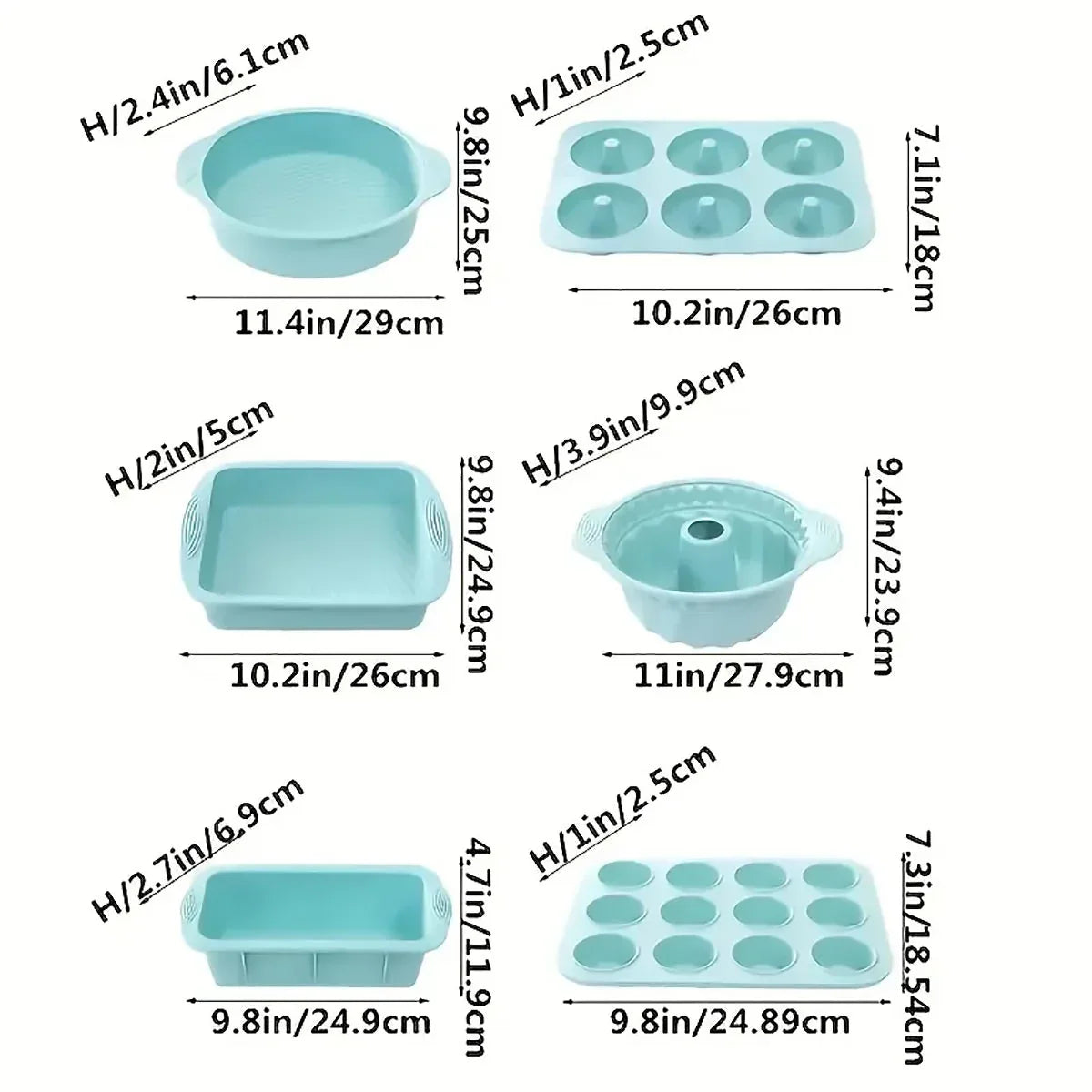 6PCS Silicone Cake Mould Set Baking Pans Nonstick Cupcake Cookie Tools Reusable - Green - Mekamart Australia