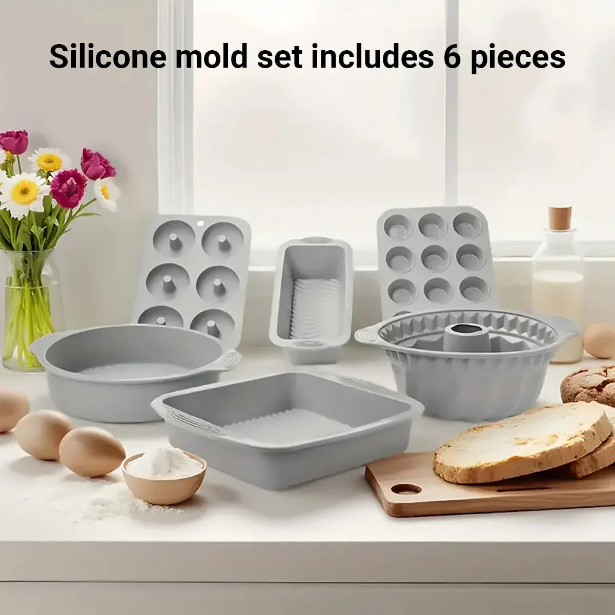 6PCS Silicone Cake Mould Set Baking Pans Nonstick Cupcake Cookie Tools Reusable - Green - Mekamart Australia