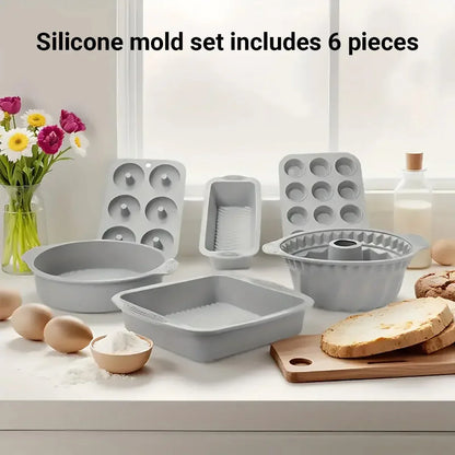 6PCS Silicone Cake Mould Set Baking Pans Nonstick Cupcake Cookie Tools Reusable - Green - Mekamart Australia