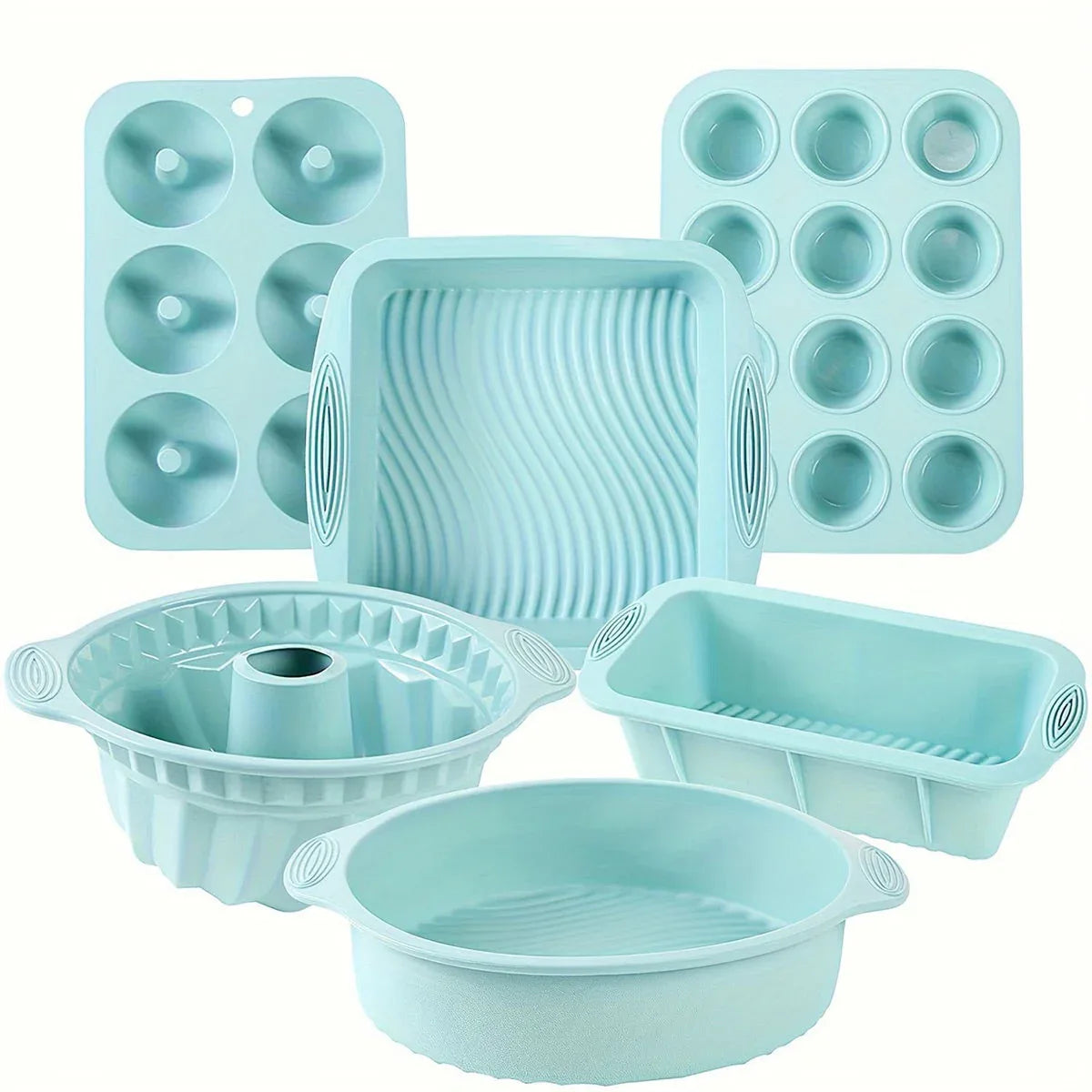 6PCS Silicone Cake Mould Set Baking Pans Nonstick Cupcake Cookie Tools Reusable - Green - Mekamart Australia