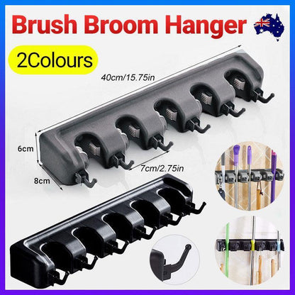 Broom Hanger Mop Holder Wall Mounted Brush Storage Rack Organizer Kitchen Tool - Grey - Mekamart Australia