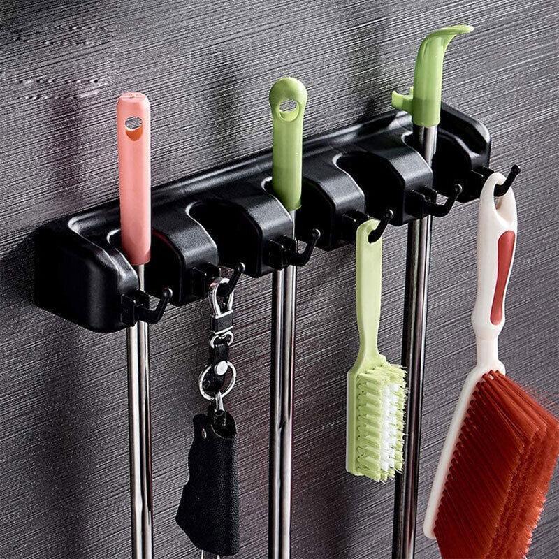 Broom Hanger Mop Holder Wall Mounted Brush Storage Rack Organizer Kitchen Tool - Grey - Mekamart Australia