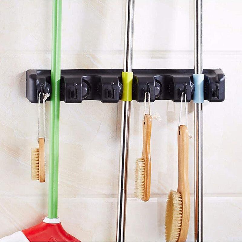 Broom Hanger Mop Holder Wall Mounted Brush Storage Rack Organizer Kitchen Tool - Grey - Mekamart Australia