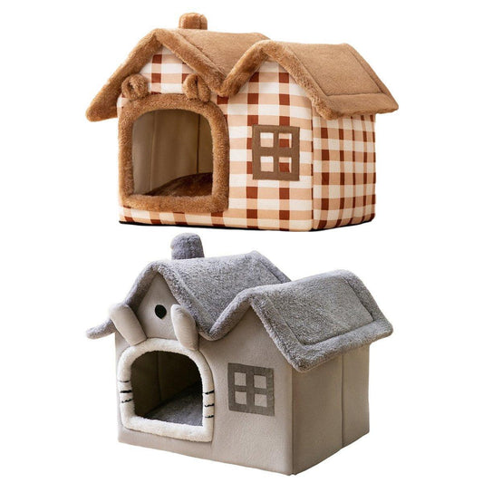 Removable Washable Pet House Four Seasons Cat Enclosed House - Brown-S - Mekamart Australia