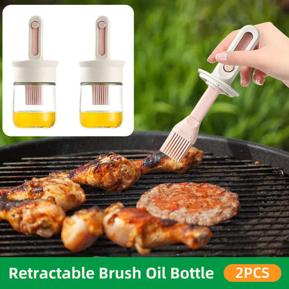 2pcs Glass Oil Bottles with Silicone Brush for Kitchen Cooking Oil Dispenser Set - Mekamart Australia
