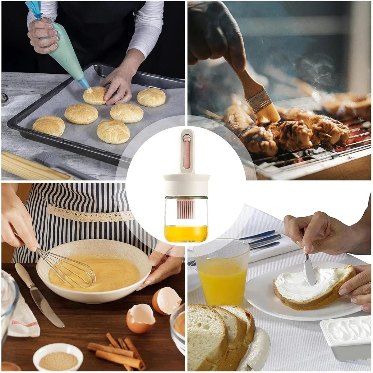 2pcs Glass Oil Bottles with Silicone Brush for Kitchen Cooking Oil Dispenser Set - Mekamart Australia