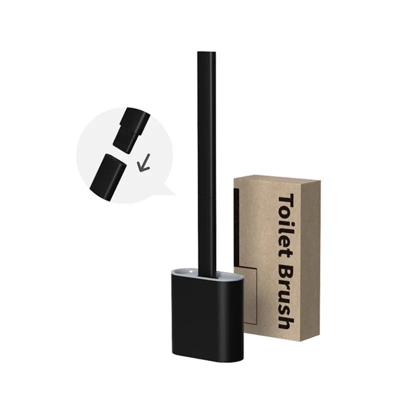 TPR Toilet Brush Set Silicone-Like Head with Holder Wall Mounted Detachable Handle - Black * 1 Unit - Mekamart Australia