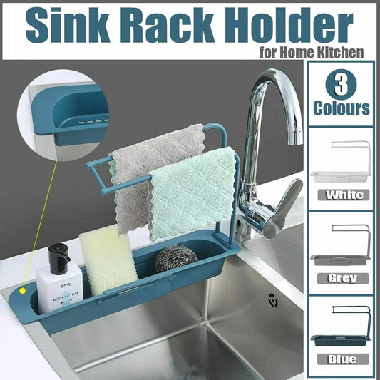 Telescopic Sink Rack Holder Expandable Storage Drain Basket Home Kitchen Kit - White - Mekamart Australia