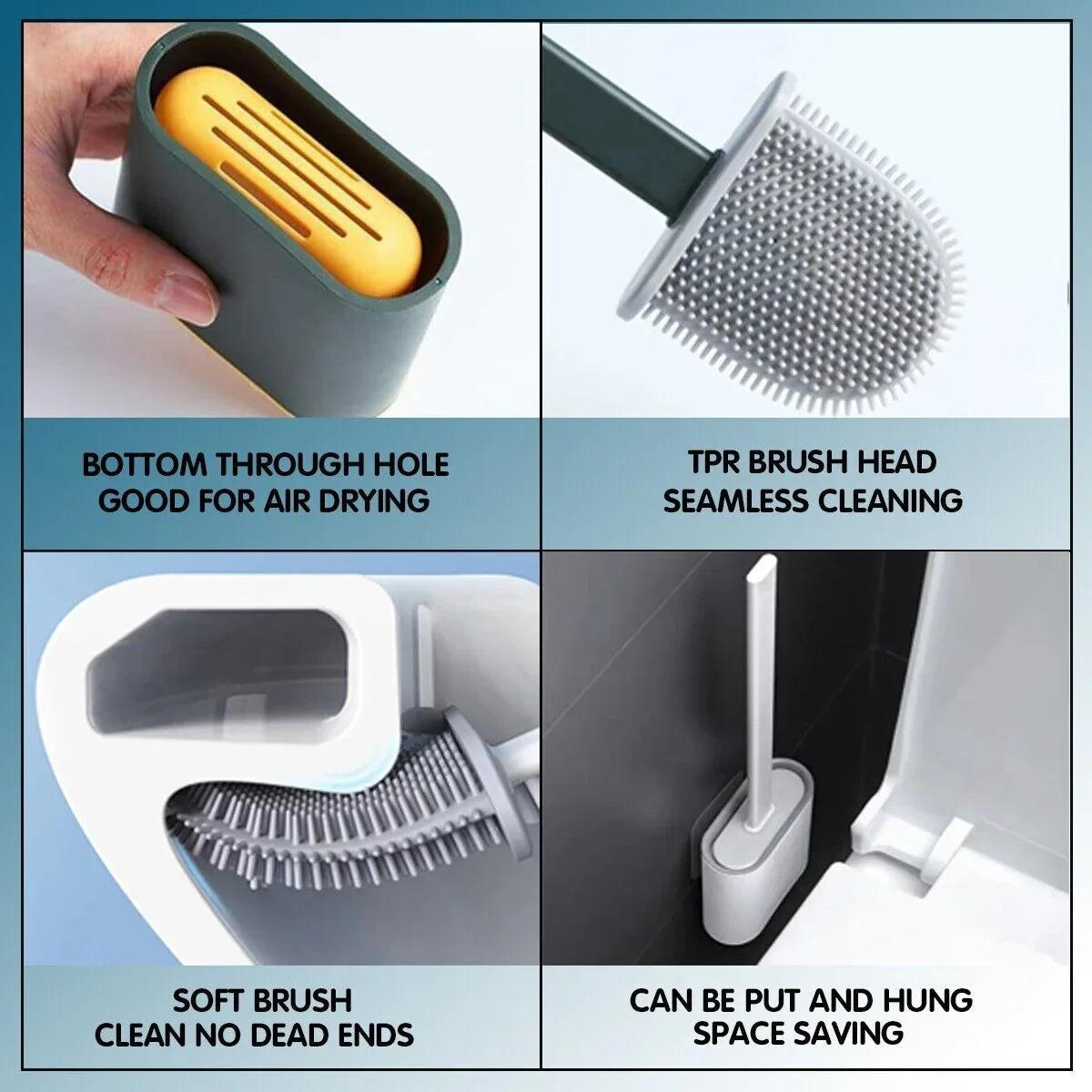 TPR Toilet Brush Set Silicone-Like Head with Holder Wall Mounted Detachable Handle - Grey * 1 Unit - Mekamart Australia