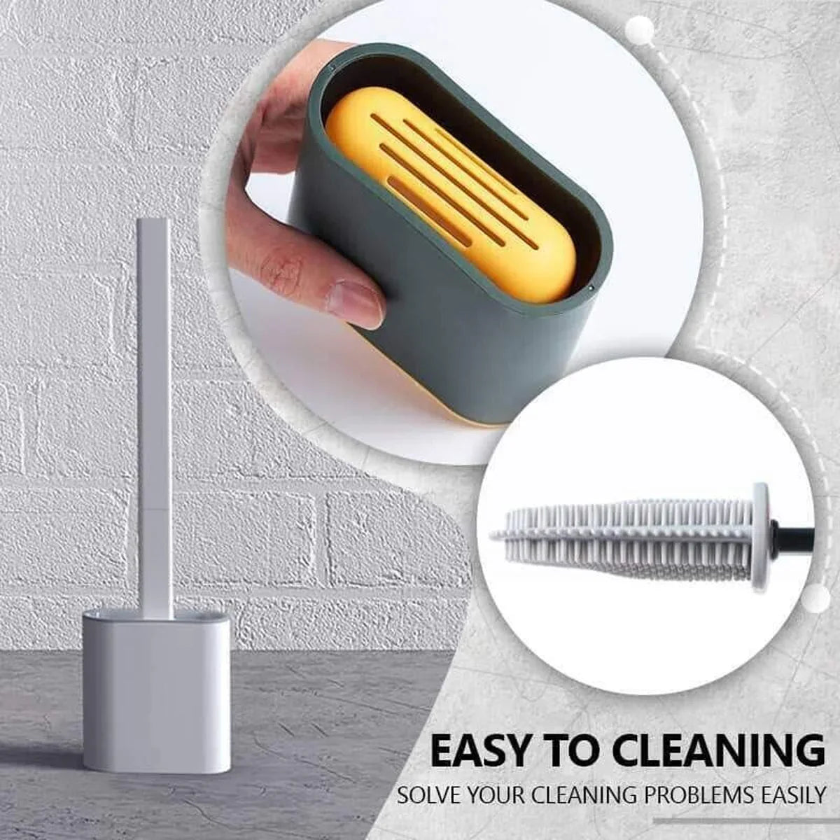 TPR Toilet Brush Set Silicone-Like Head with Holder Wall Mounted Detachable Handle - Grey * 1 Unit - Mekamart Australia