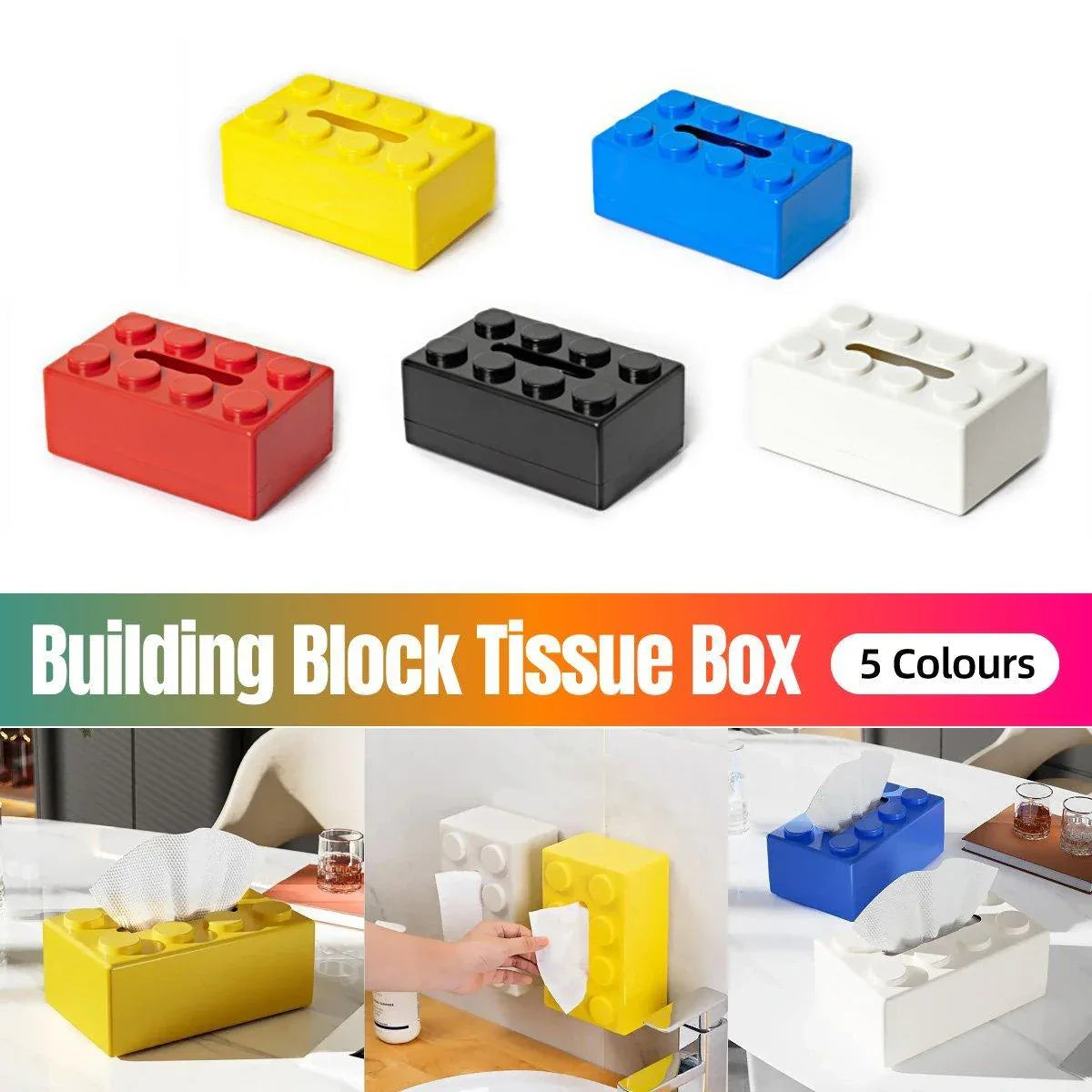 Tissue Box Cover Creative Building Block Cute Napkin Dispenser Holder Home Decor - Yellow - Mekamart Australia