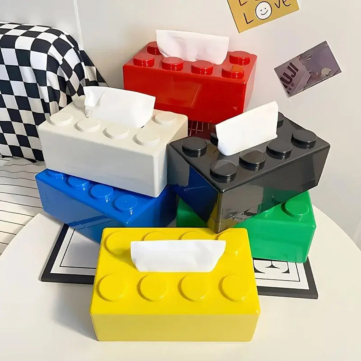 Tissue Box Cover Creative Building Block Cute Napkin Dispenser Holder Home Decor - Yellow - Mekamart Australia