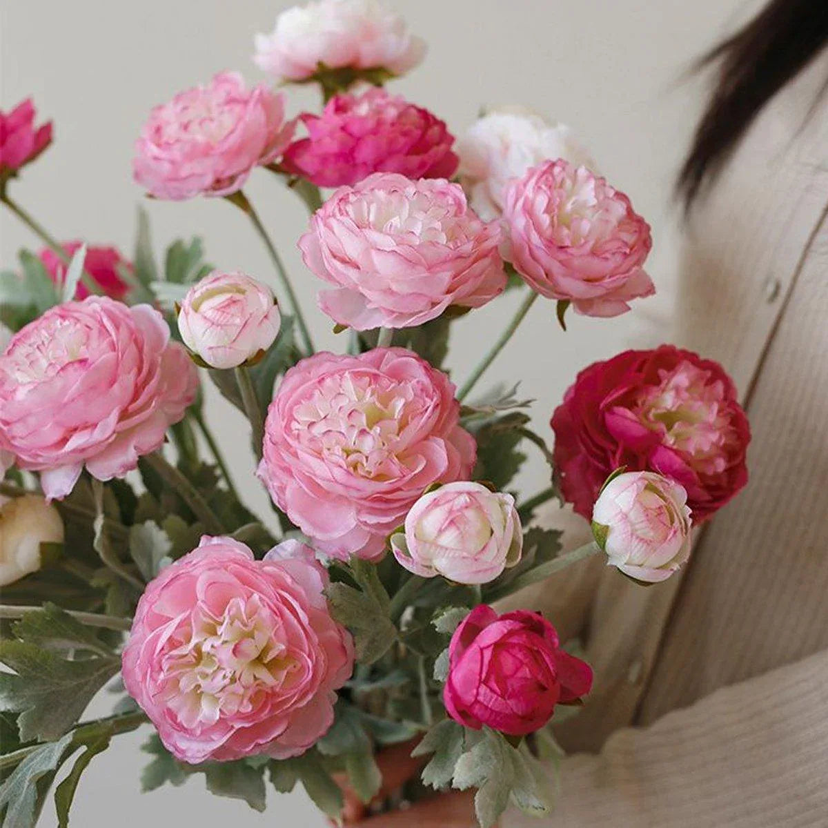 5pcs Artificial Peony Silk Flowers Bouquet Decor Faux Floral Arrangements - Champagne - Mekamart Australia