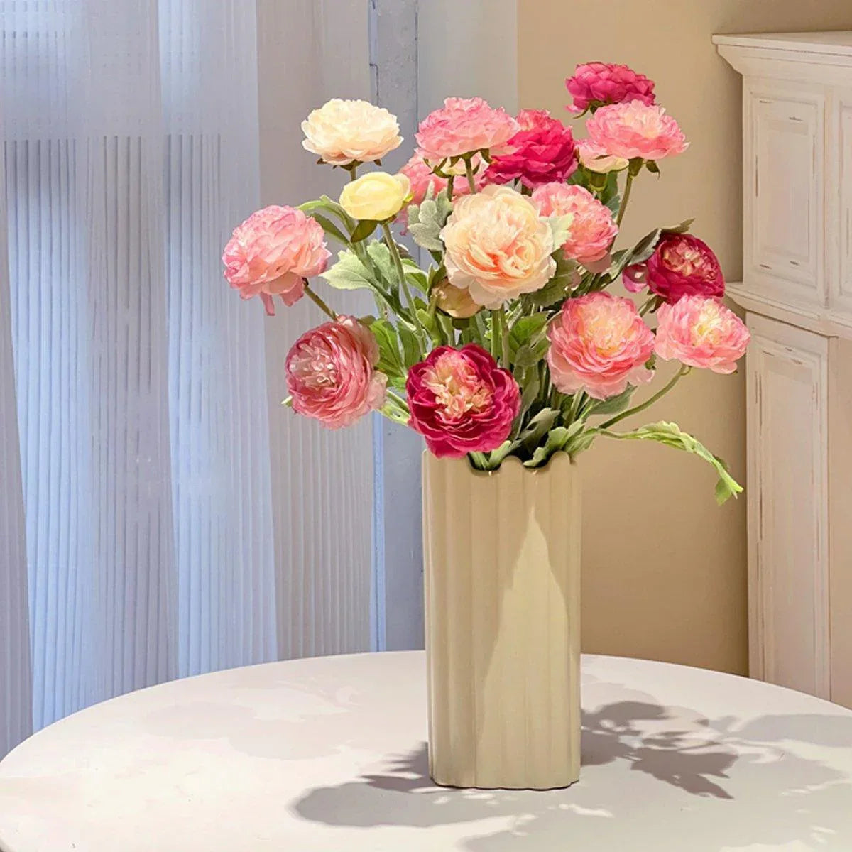 5pcs Artificial Peony Silk Flowers Bouquet Decor Faux Floral Arrangements - Champagne - Mekamart Australia