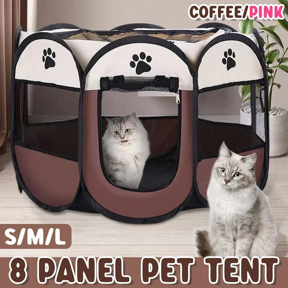 Pet Fence Indoor Cat Dog Tent Octagonal Fence Portable Foldable Cage Kennel - S-Pink - Mekamart Australia