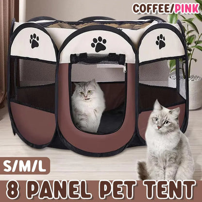 Pet Fence Indoor Cat Dog Tent Octagonal Fence Portable Foldable Cage Kennel - S-Pink - Mekamart Australia