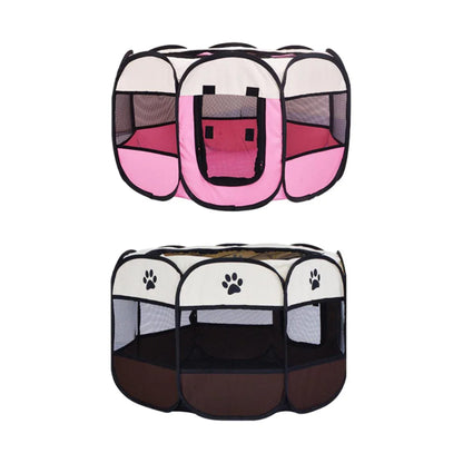 Pet Fence Indoor Cat Dog Tent Octagonal Fence Portable Foldable Cage Kennel - S-Pink - Mekamart Australia