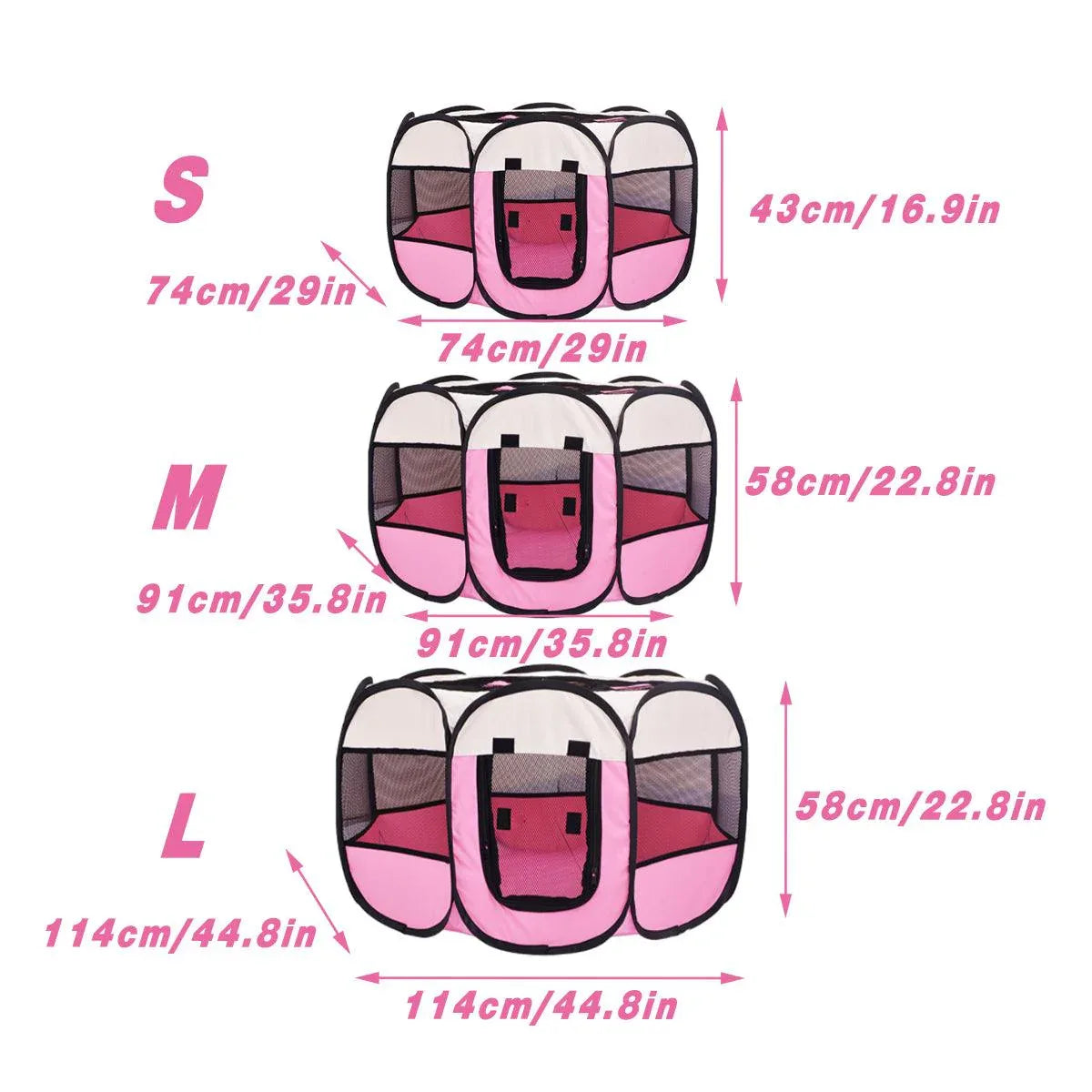 Pet Fence Indoor Cat Dog Tent Octagonal Fence Portable Foldable Cage Kennel - S-Pink - Mekamart Australia