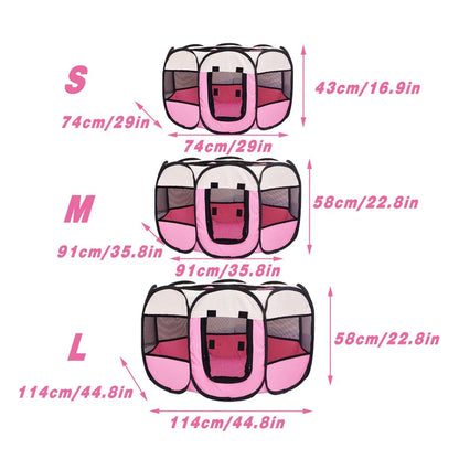 Pet Fence Indoor Cat Dog Tent Octagonal Fence Portable Foldable Cage Kennel - S-Pink - Mekamart Australia
