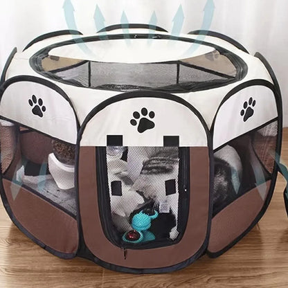 Pet Fence Indoor Cat Dog Tent Octagonal Fence Portable Foldable Cage Kennel - S-Pink - Mekamart Australia