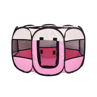 Pet Fence Indoor Cat Dog Tent Octagonal Fence Portable Foldable Cage Kennel - S-Pink - Mekamart Australia
