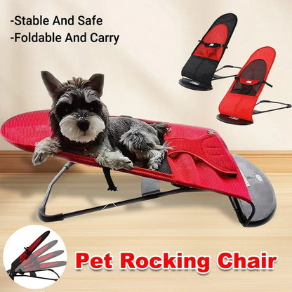 Pet Rocking Chair for Dogs Cats Foldable Pet Bed Portable Sleeping Lounger Chair - Red - Mekamart Australia