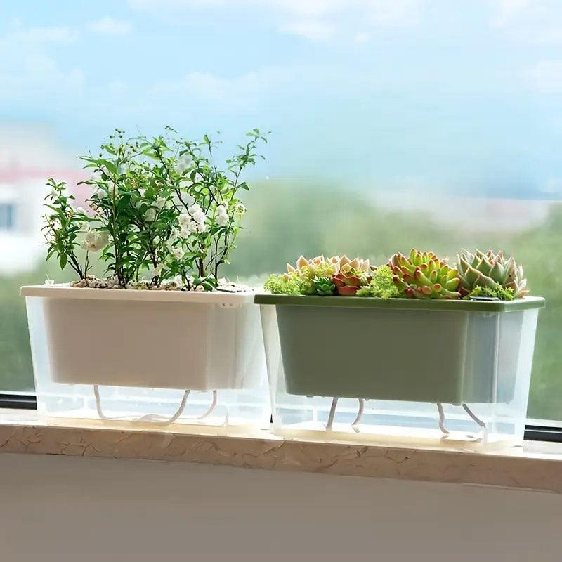 Balcony Vegetable Pot Planter Lazy Self Priming Flower Pot for Indoor Gardening - Pink - Mekamart Australia