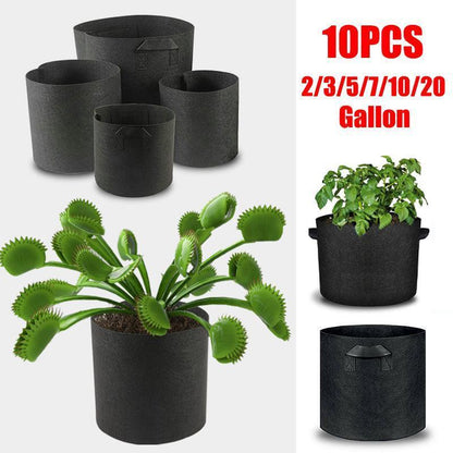10 Pack Breathable Fabric Plant Grow Pots 2 to 20 Gallon Sizes - 10 Gallon-10PCS - Mekamart Australia