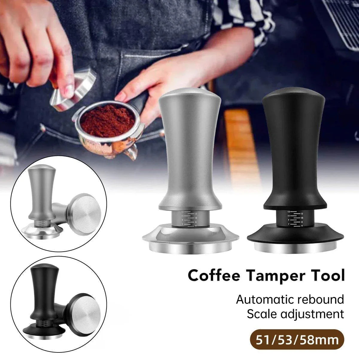 Adjustable Coffee Tamper with Scale Constant Pressure Espresso Powder Press Tool - Black-51mm - Mekamart Australia