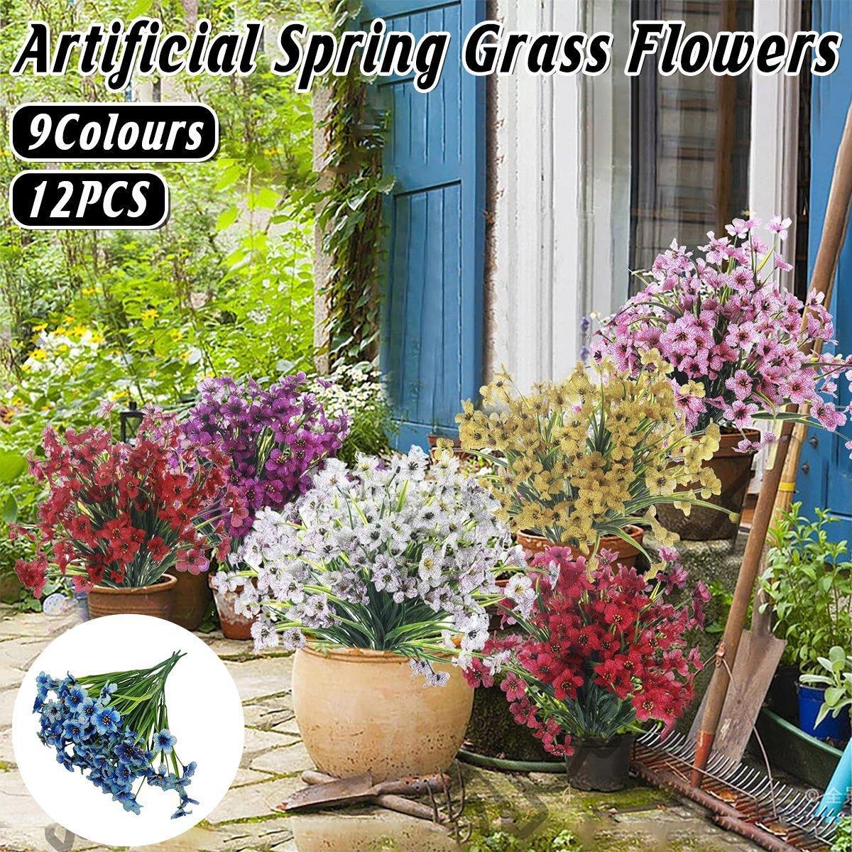 12pcs Artificial Flowers Set for Home Decor Wedding Party Fake Floral Decor - Blue - Mekamart Australia