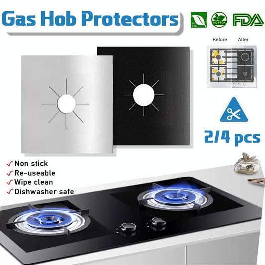 Gas Stove Burner Covers Reusable Hob Protectors Non Stick Liner Pad 4 Pcs - 4 PCS Silver - Mekamart Australia