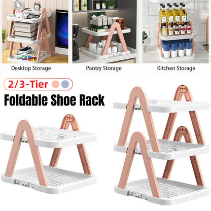 2/3 Tier Removable Shoe Rack Folding Storage Shelf Simple Space Saving Organizer - 2Tier-Pink - Mekamart Australia