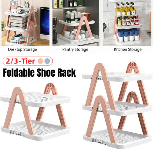 2/3 Tier Removable Shoe Rack Folding Storage Shelf Simple Space Saving Organizer - 2Tier-Pink - Mekamart Australia