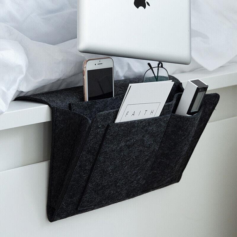 Bedside Storage Caddy Hanging Organizer Pocket Bag for Phone Remote Book - Black - Mekamart Australia