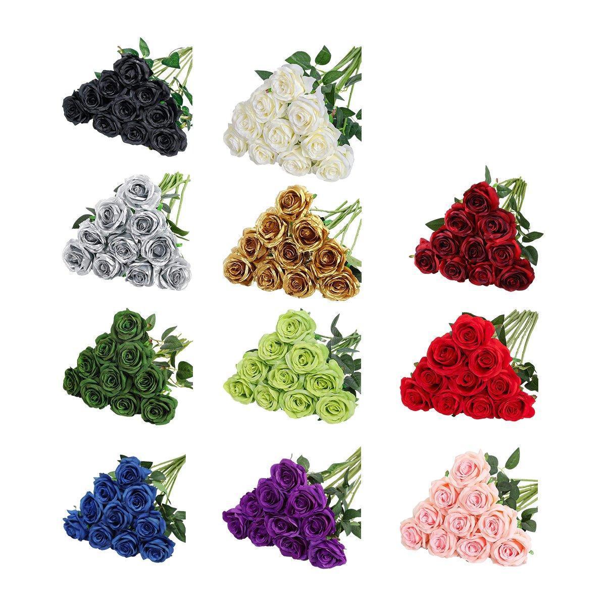 10pcs Artificial Silk Simulation Rose Flowers - Wedding Party Home Decorations - Black - Mekamart Australia