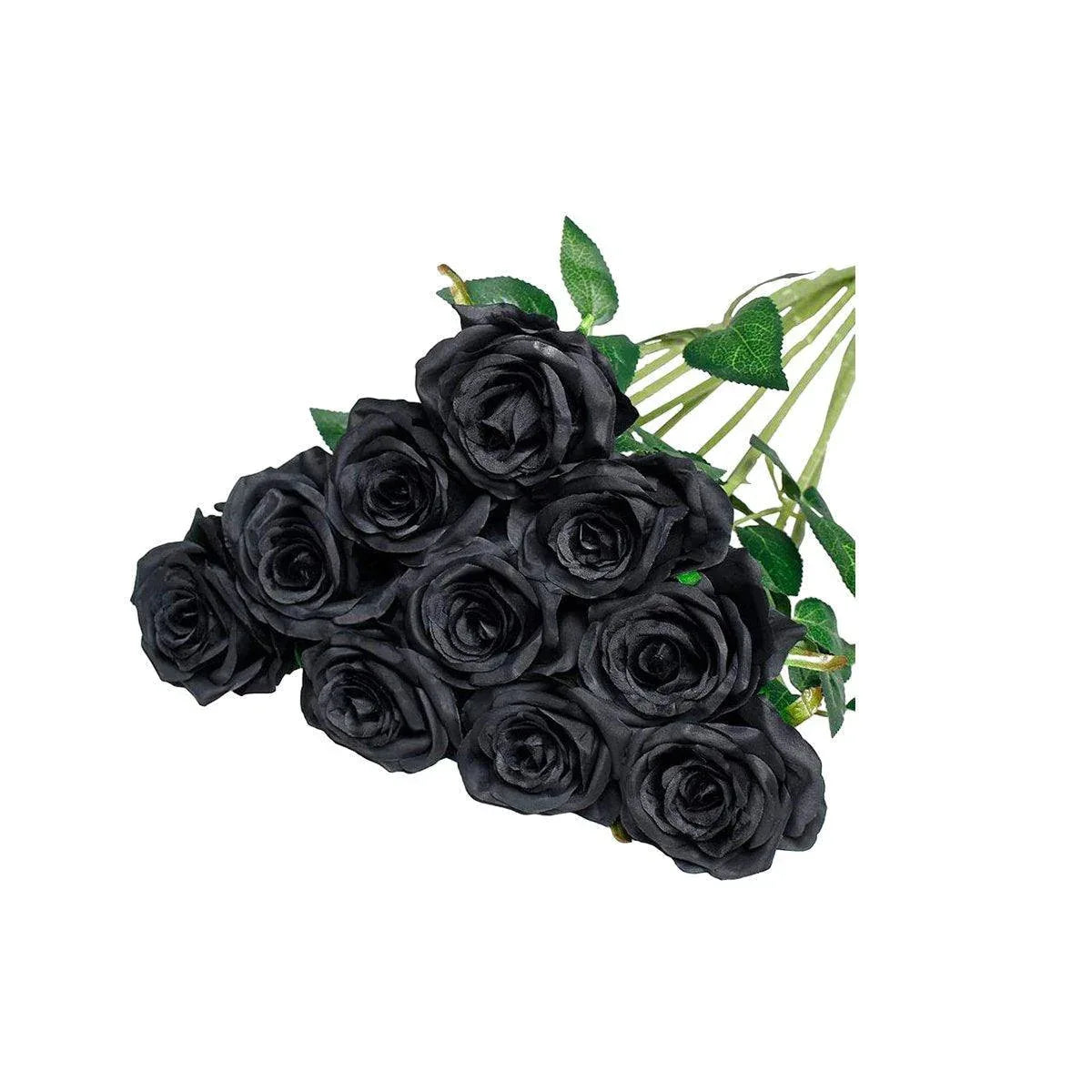 10pcs Artificial Silk Simulation Rose Flowers - Wedding Party Home Decorations - Black - Mekamart Australia