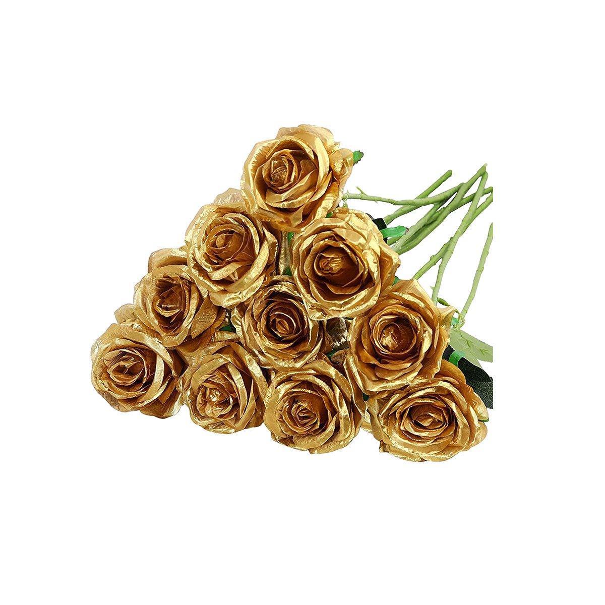 10pcs Artificial Silk Simulation Rose Flowers - Wedding Party Home Decorations - Purple - Mekamart Australia