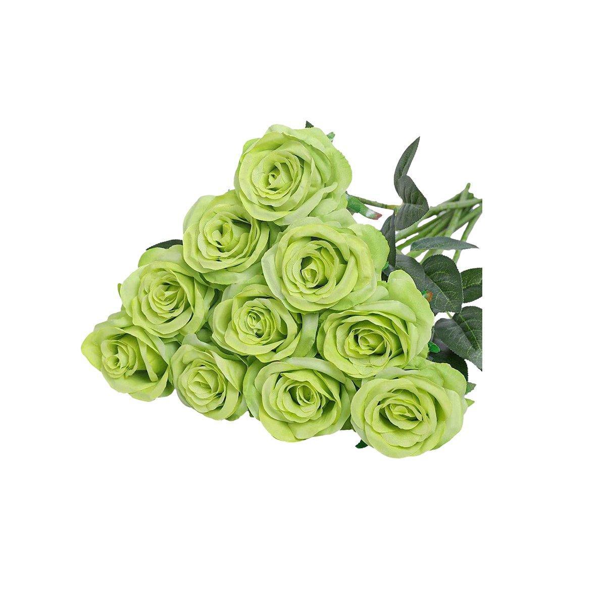 10pcs Artificial Silk Simulation Rose Flowers - Wedding Party Home Decorations - Red - Mekamart Australia