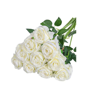 10pcs Artificial Silk Simulation Rose Flowers - Wedding Party Home Decorations - Silver - Mekamart Australia