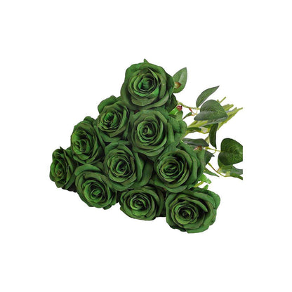 10pcs Artificial Silk Simulation Rose Flowers - Wedding Party Home Decorations - Silver - Mekamart Australia