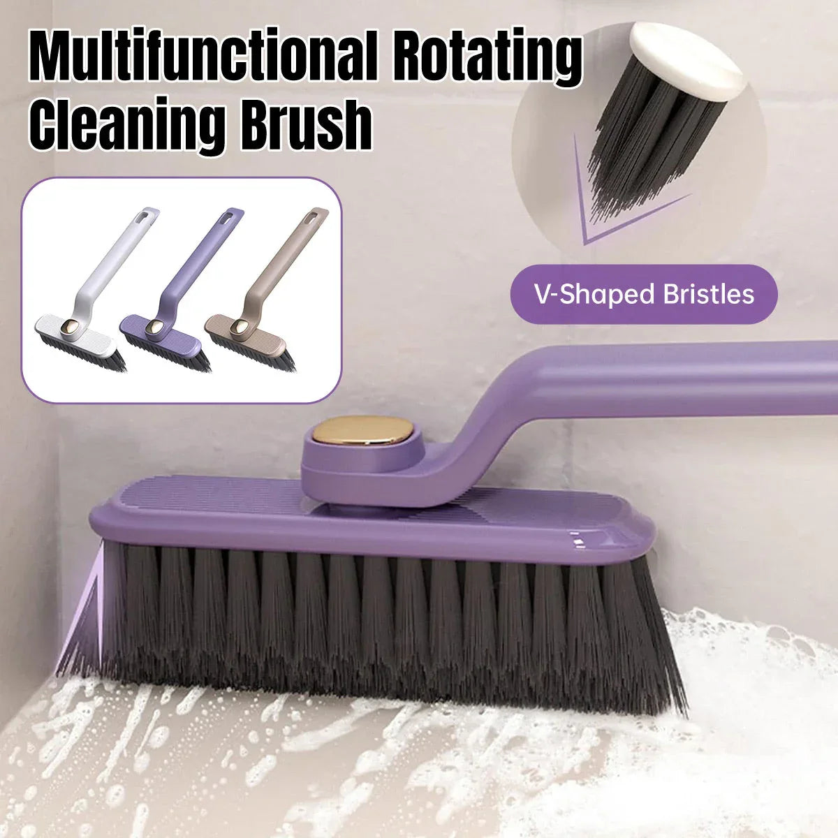 Multi-Functional Rotary Cleaning Brush Hard Bristle Slot Seam Wall Tile Brush - Purple - Mekamart Australia