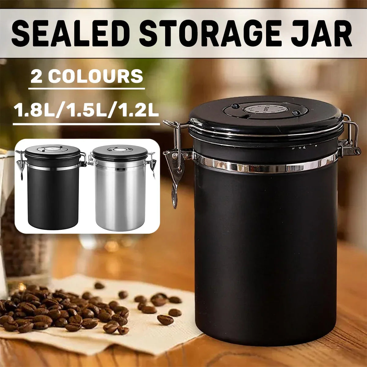 Coffee Powder Sealed Jar Airtight Storage Container for Kitchen Tea Sugar Beans - Silvery-1500ml - Mekamart Australia