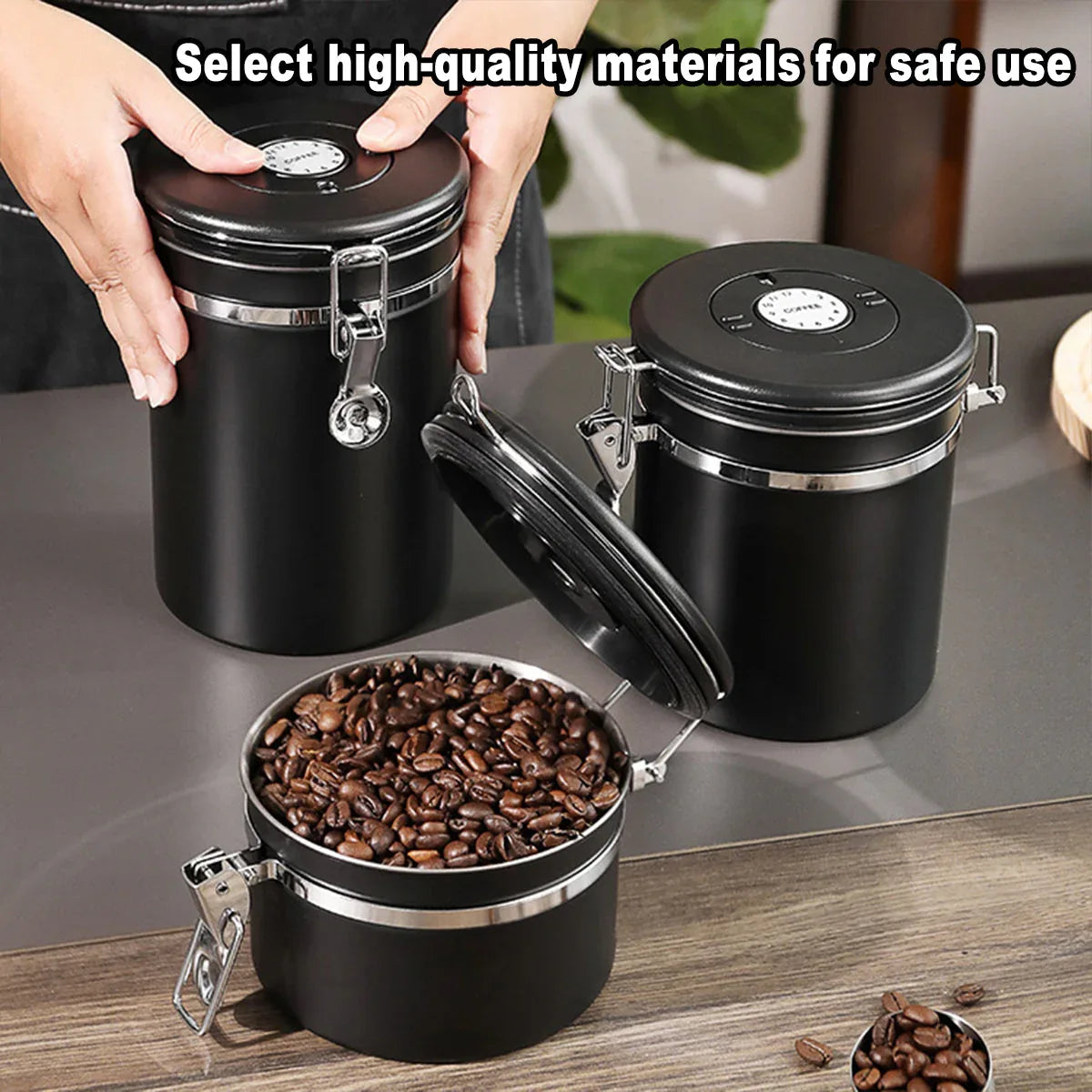 Coffee Powder Sealed Jar Airtight Storage Container for Kitchen Tea Sugar Beans - Silvery-1500ml - Mekamart Australia