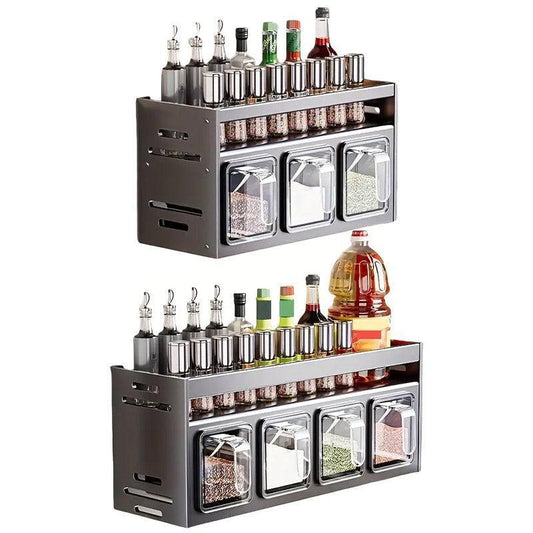 Wall Mounted Kitchen Spice Box Shelf Multifunctional Organiser for Herbs Spices - 3-Grids - Mekamart Australia