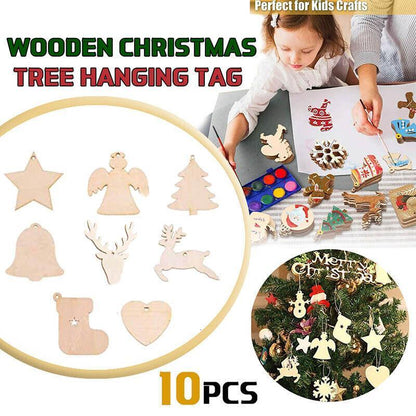 Wooden Christmas Hanging Ornament for Tree DIY Craft Decoration 10pcs - Heart - Mekamart Australia