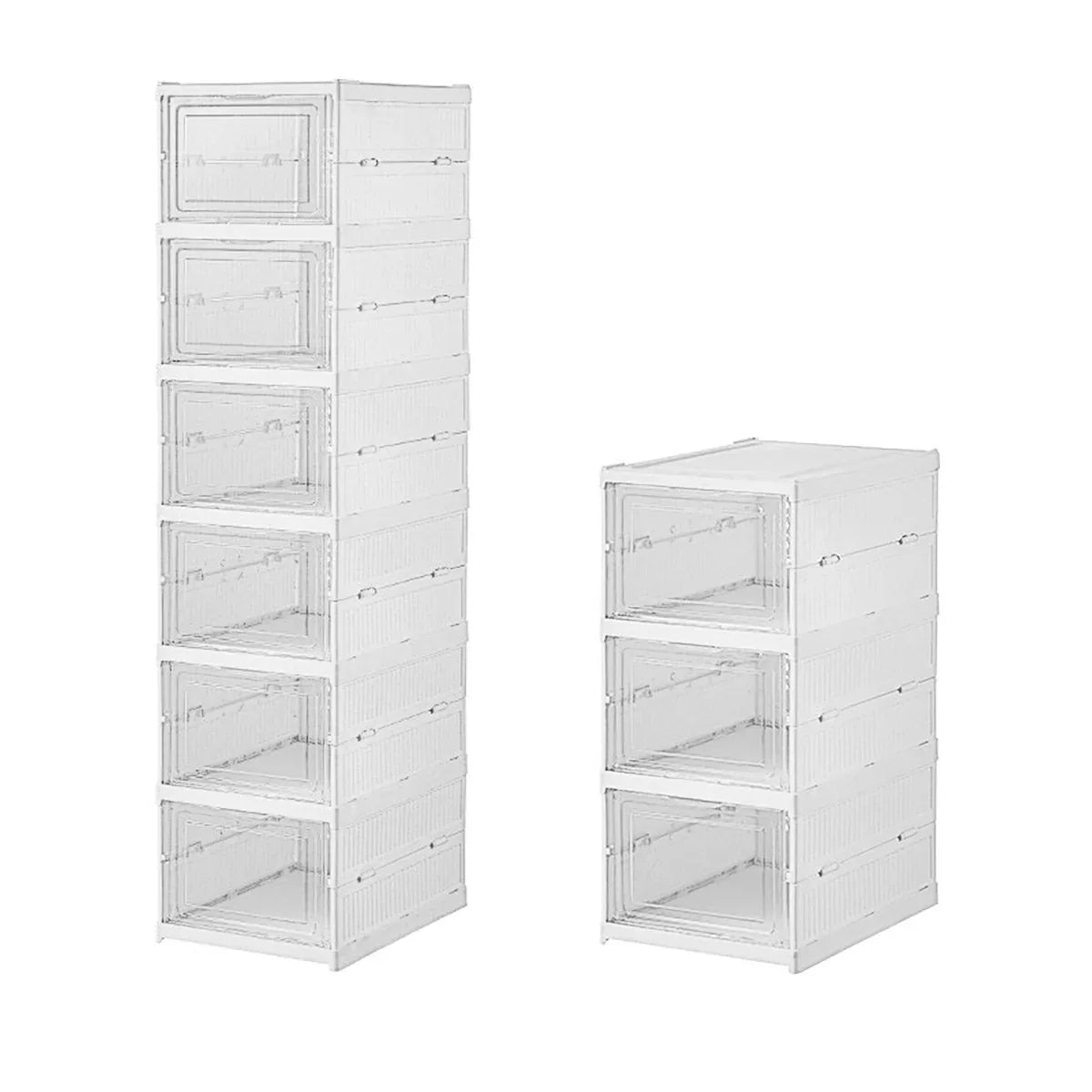 Easy Assemble Shoe Box Foldable Rack 3/6 Layers Storage Transparent Drawers - 3-Tier - Mekamart Australia