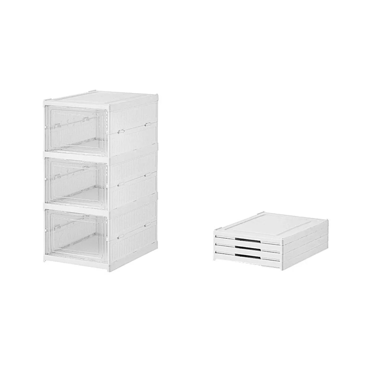 Easy Assemble Shoe Box Foldable Rack 3/6 Layers Storage Transparent Drawers - 3-Tier - Mekamart Australia
