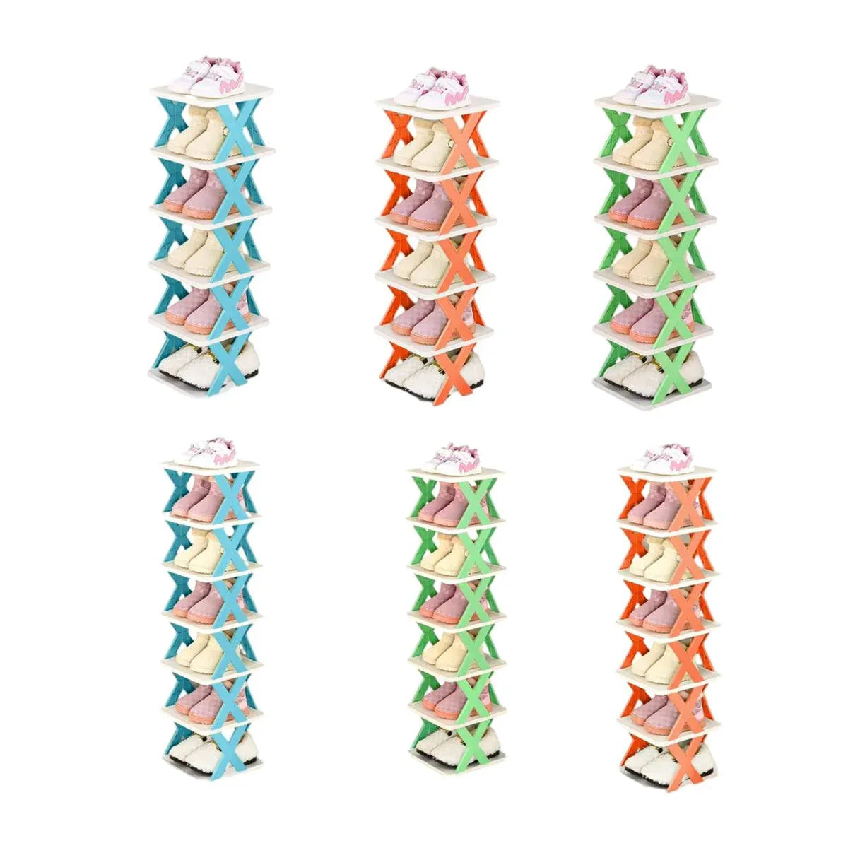 6/7 Tier Shoe Rack Space Saving Small Shoe Cabinet Storage Shelf Organizer - Blue-6 Layer - Mekamart Australia